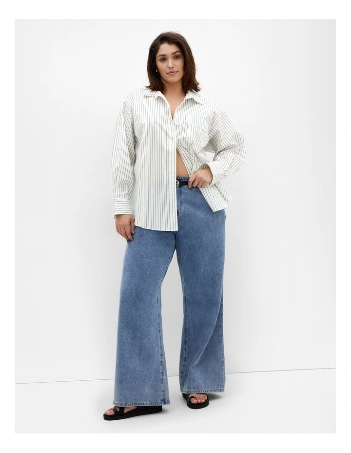 Plus Size Chiara Stripe Cotton Longline Shirt in Multi image 1