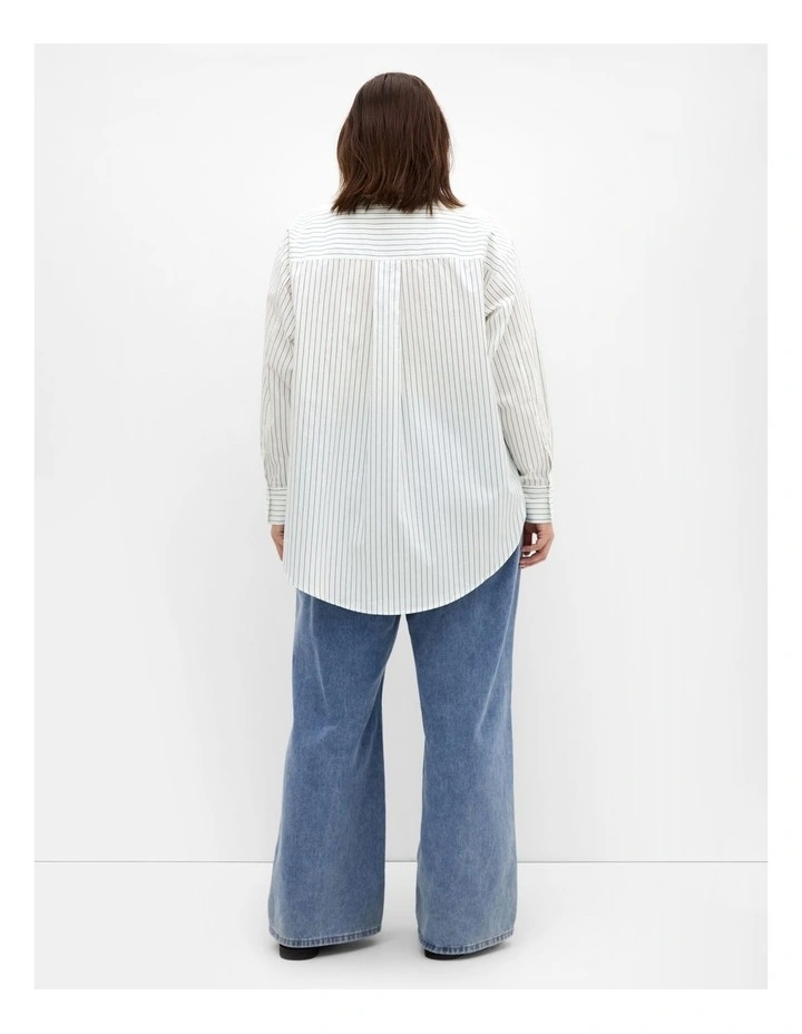 Plus Size Chiara Stripe Cotton Longline Shirt in Multi image 2
