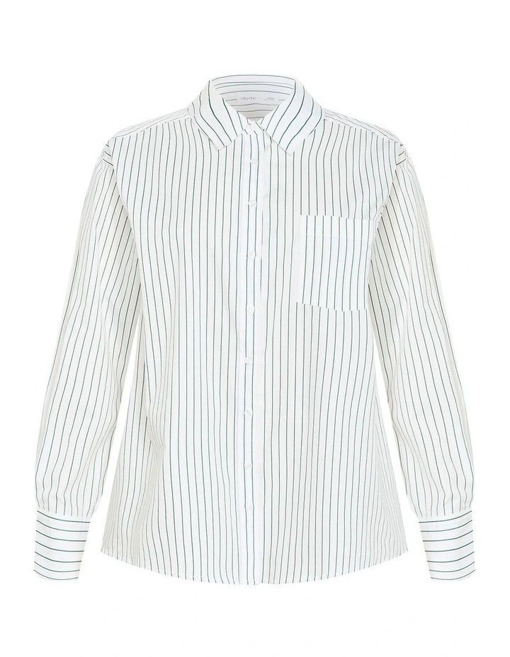 Plus Size Chiara Stripe Cotton Longline Shirt in Multi image 3