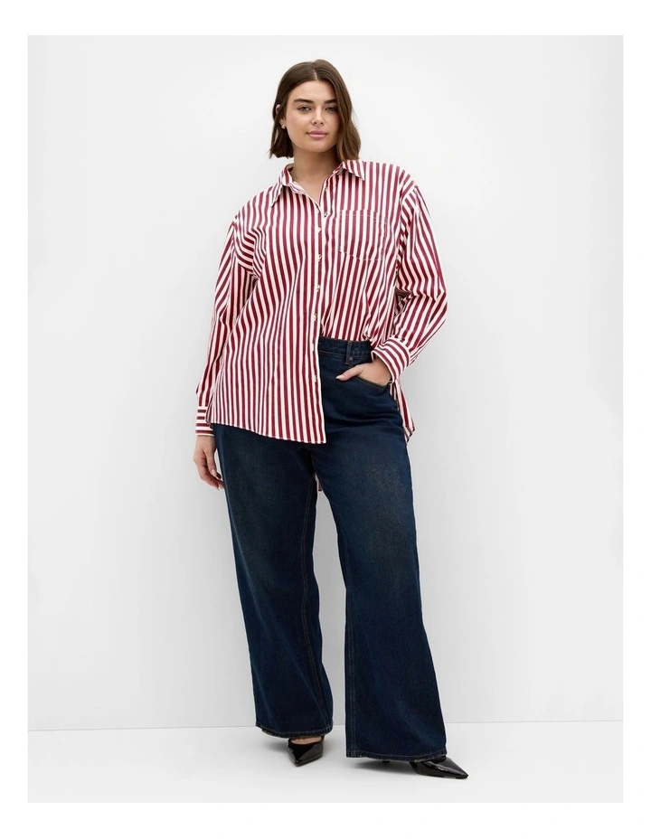 Plus Size Lilia Stripe Cotton Shirt in Cherry image 1