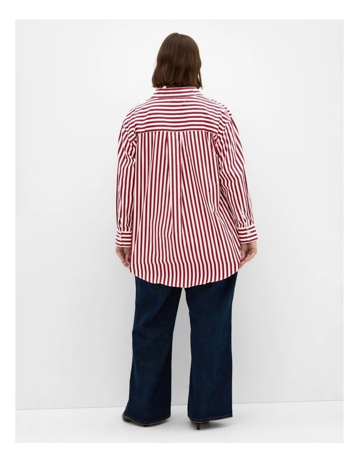 Plus Size Lilia Stripe Cotton Shirt in Cherry image 2