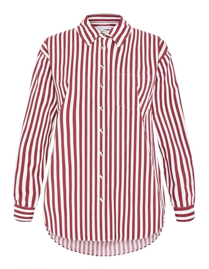 Plus Size Lilia Stripe Cotton Shirt in Cherry image 3