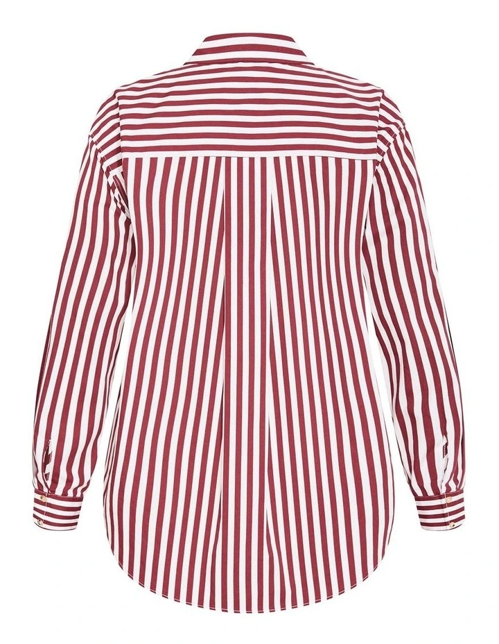 Plus Size Lilia Stripe Cotton Shirt in Cherry image 4