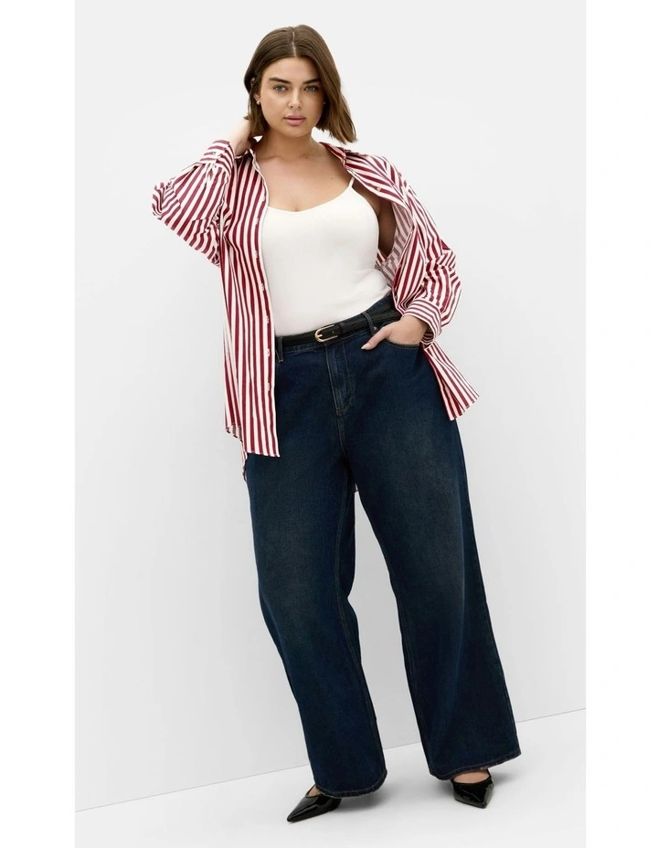 Plus Size Lilia Stripe Cotton Shirt in Cherry image 5