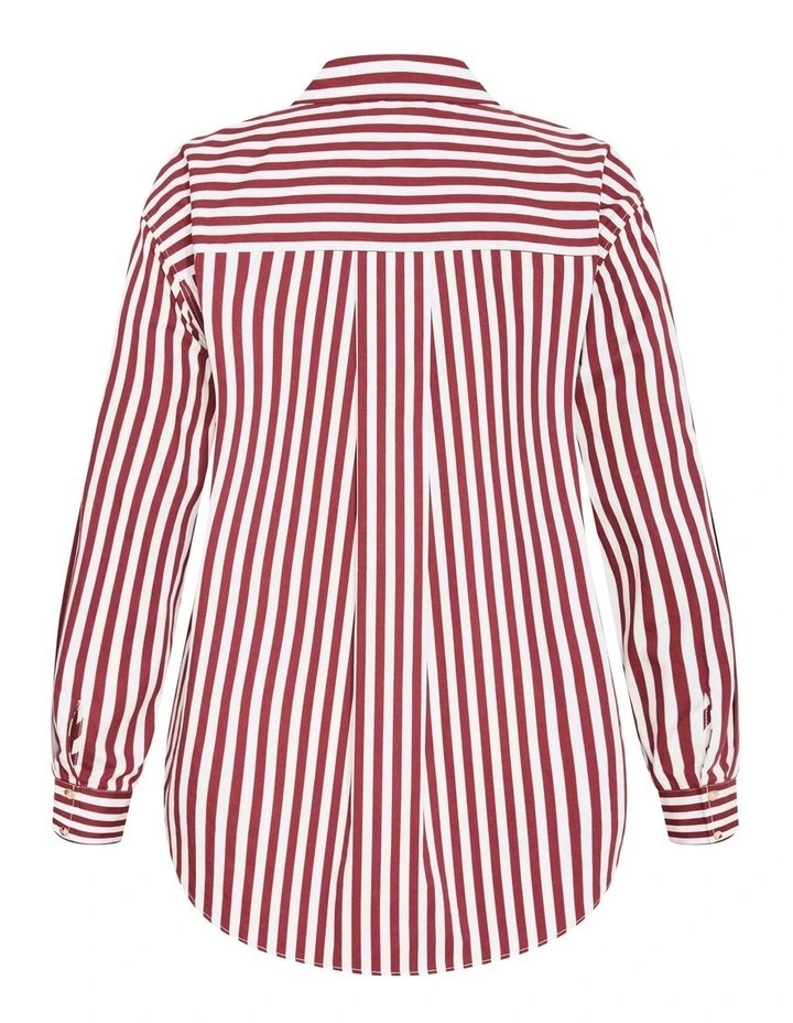 Plus Size Lilia Stripe Cotton Shirt in Cherry image 6