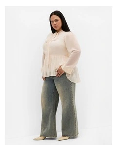 Plus Size Kara Stud Tie Neck Top in Cream