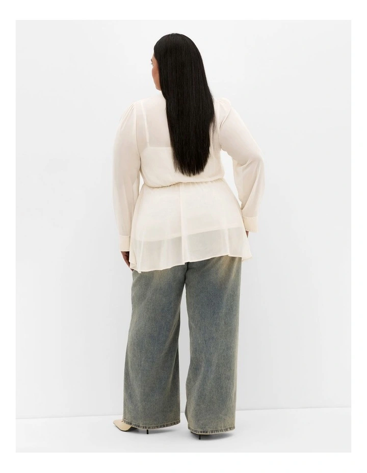 Plus Size Kara Stud Tie Neck Top in Cream image 2