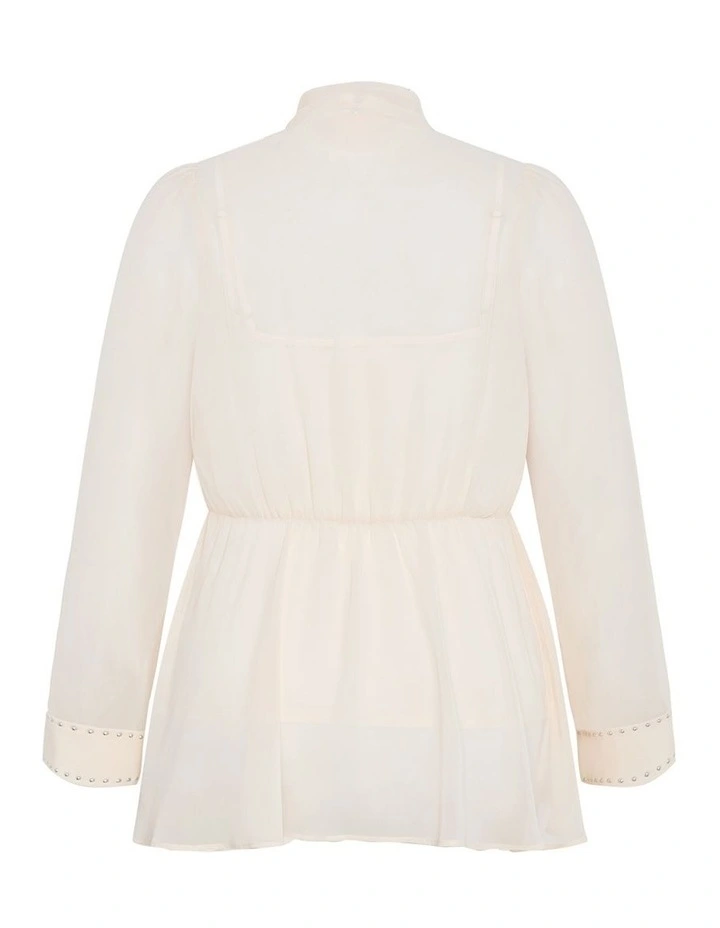 Plus Size Kara Stud Tie Neck Top in Cream image 4