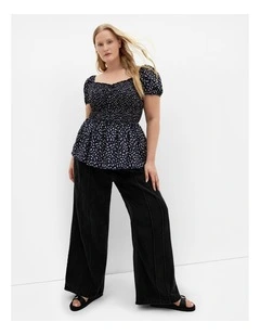 Plus Size Azure Shirred Print Top in Navy