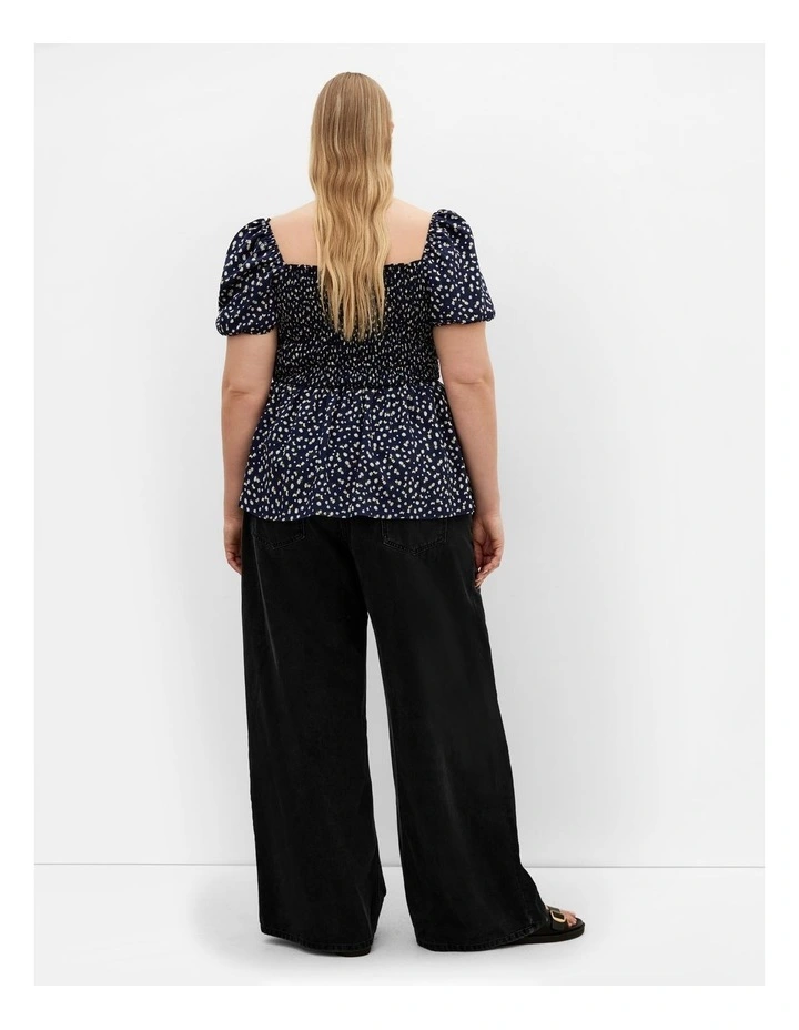 Plus Size Azure Shirred Print Top in Navy image 2