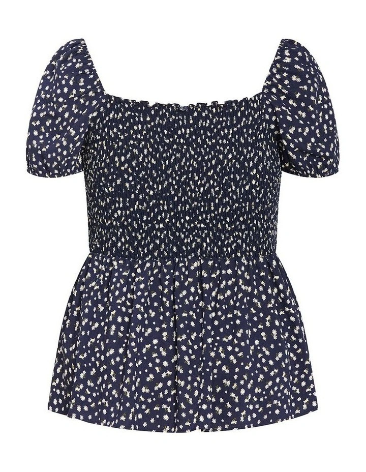 Plus Size Azure Shirred Print Top in Navy image 4
