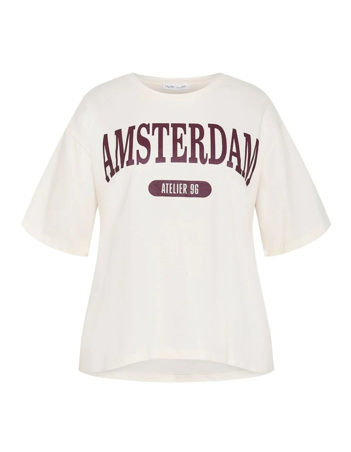 Plus Size Oversized Amsterdam Print Tee in Cream image 3