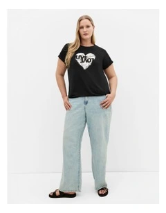 Plus Size Cuffed Sleeve Foil Tee in Black