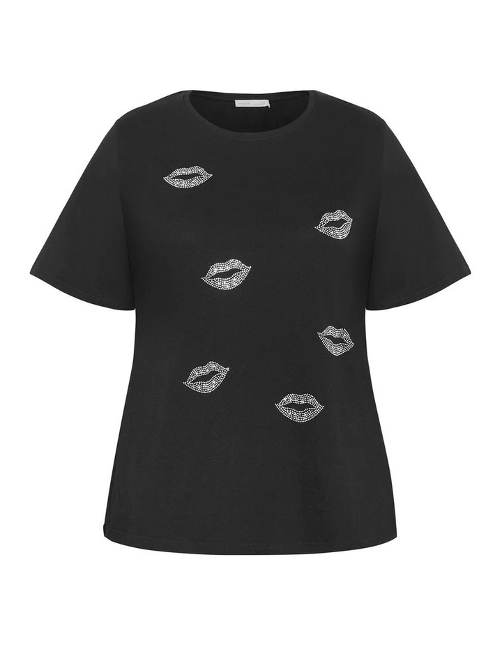 Plus Size Curved Hem Lip Tee in Black image 3