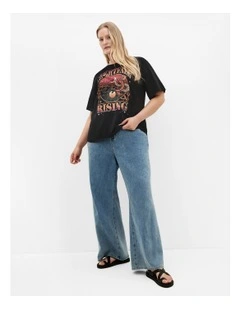 Plus Size Curved Hem Red Nightfall Tee in Black