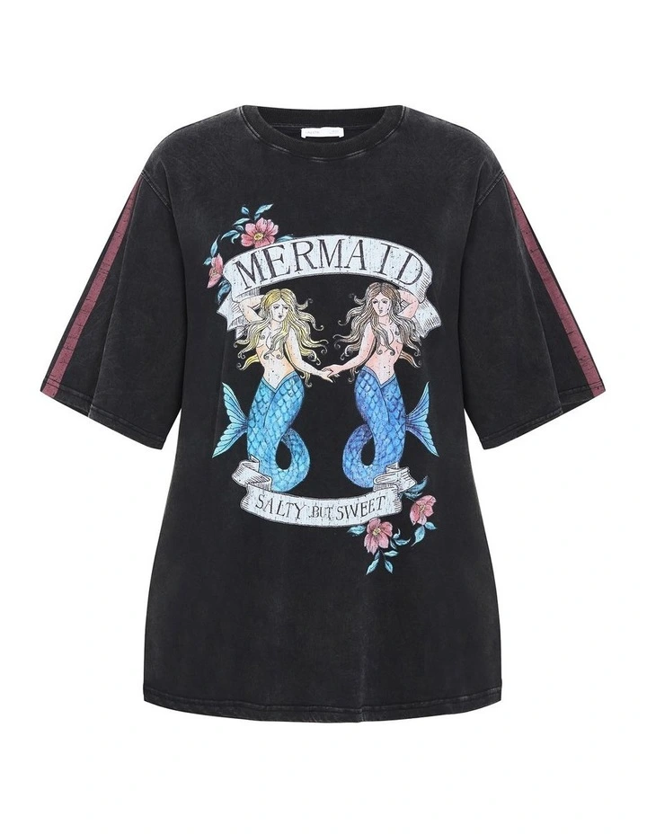 Plus Size Mermaid Wash Tee in Black Wash image 3
