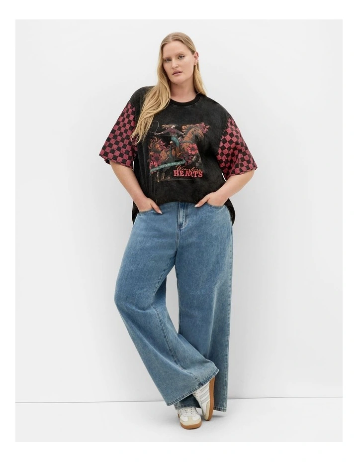 Plus Size Wrangling Hearts Oversized Tee in Black Wash image 1