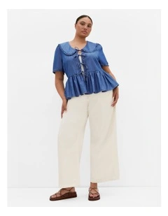 Plus Size Denim Prairie Top in Dark Chambray