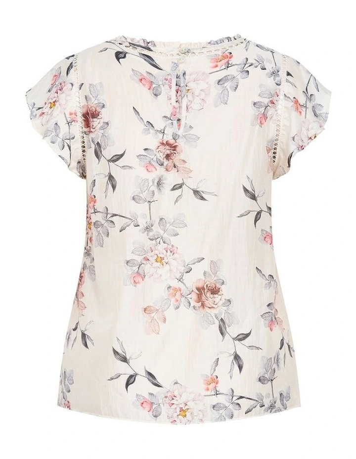 Plus Size Lorelai Short Sleeve Posie Print Top in lvory image 3