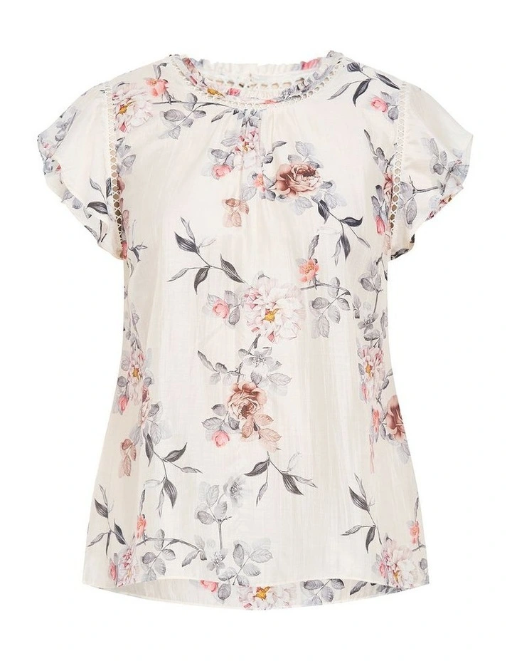 Plus Size Lorelai Short Sleeve Posie Print Top in lvory image 4