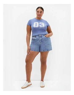 Plus Size Micro Game Day Print Tee in Blue