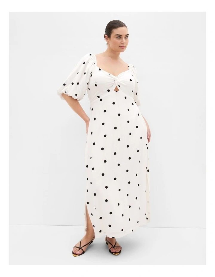 Plus Size Nala Spot Print Twist Front Dress in White image 1