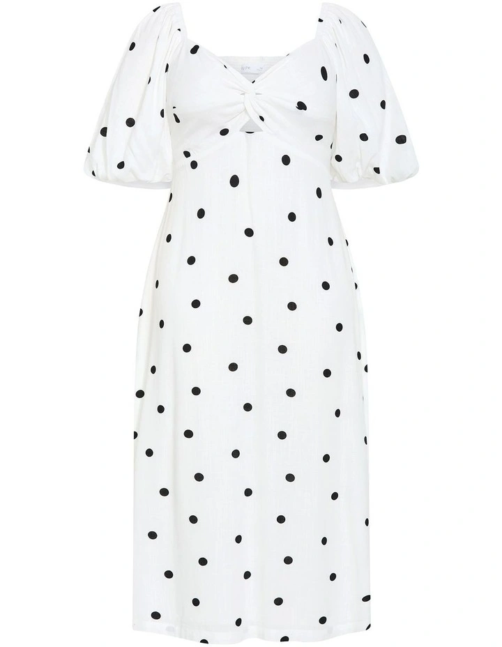 Plus Size Nala Spot Print Twist Front Dress in White image 3
