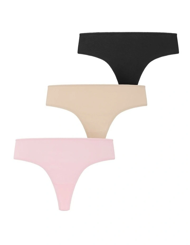 Luxe Cotton 3 Pack Thong in Black/Pink Latte image 5