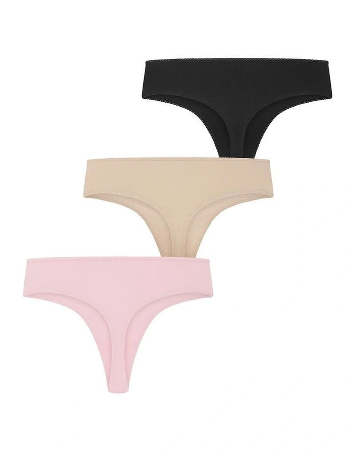 Luxe Cotton 3 Pack Thong in Black/Pink Latte image 6