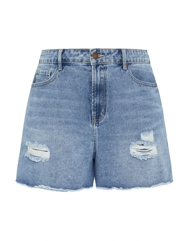 Hannah Rip Denim Short in Mid Wash image 3