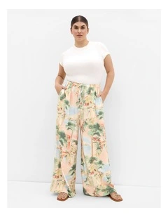 Halle Sardinia Print Wide Leg Pant in Light Peach