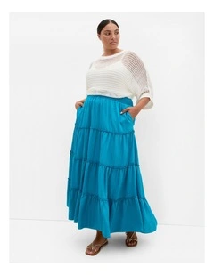 Boho Tiered Maxi Skirt in Azure