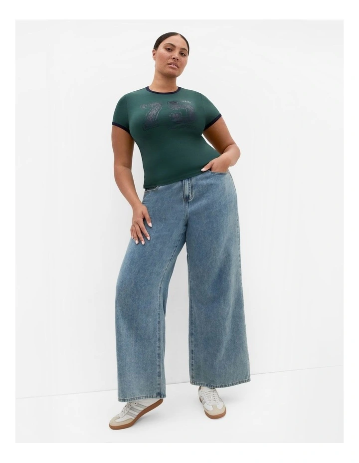 Micro Score Print Tee in Pine Green image 1