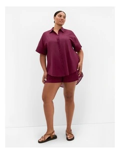 Lola Longline Cotton Shirt in Pomegranate