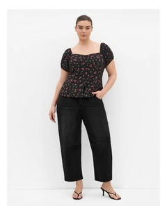 Daydream Rose Print Top in Black
