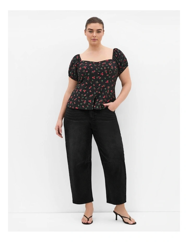 Daydream Rose Print Top in Black image 1