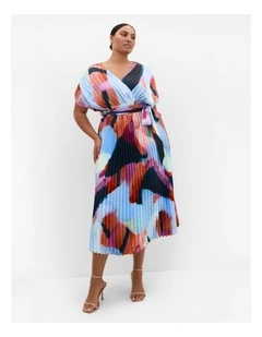 Hailey Aspect Print Pleat Midi Dress in Multi