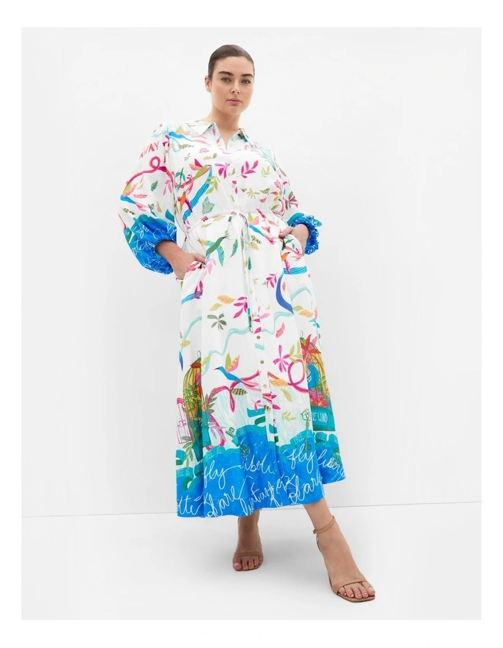 Tahlia Spirit Print Maxi Dress in White image 1