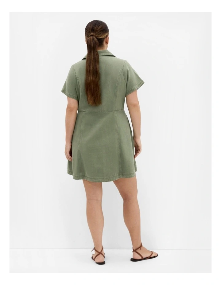 Leia Short Sleeve Drill Mini Dress in Khaki image 2