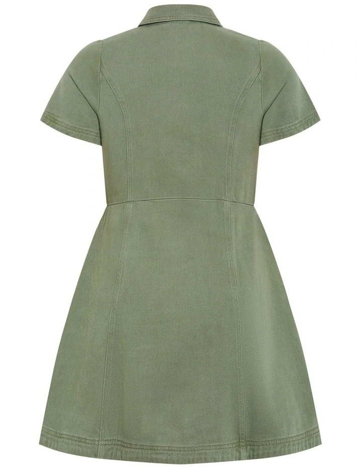 Leia Short Sleeve Drill Mini Dress in Khaki image 4