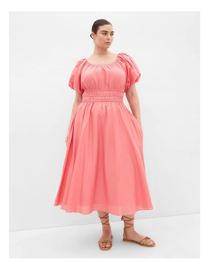 Lilli Puff Sleeve Midi Dress in Coral image 1