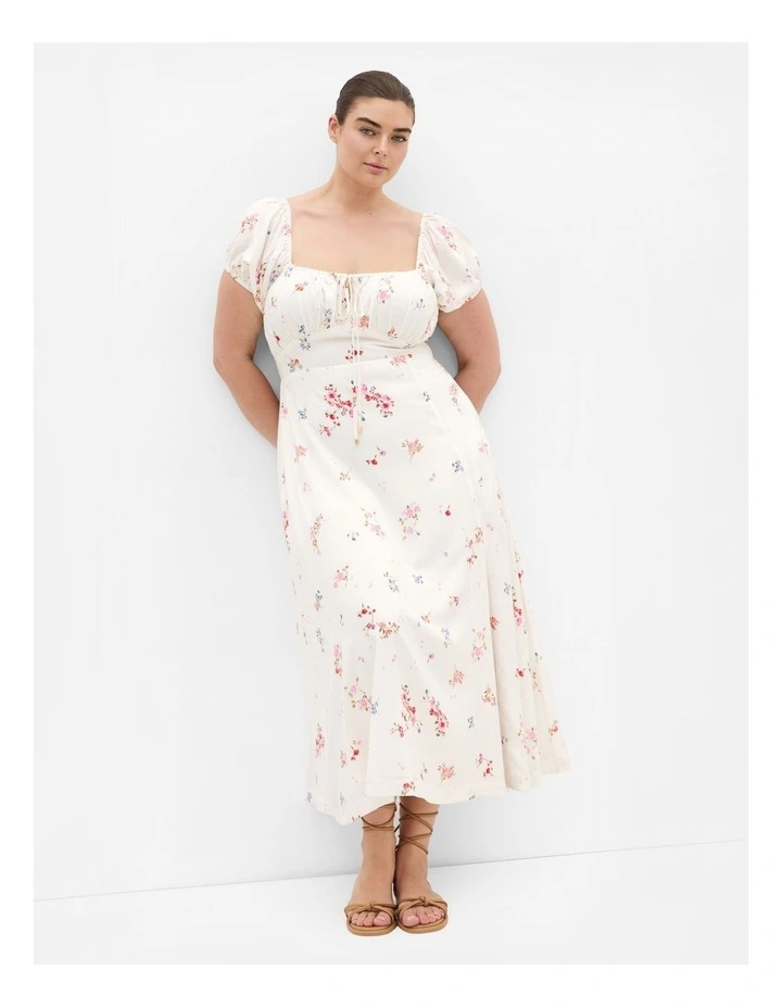 Abbie Petal Print Midi Dress in Ivory image 1