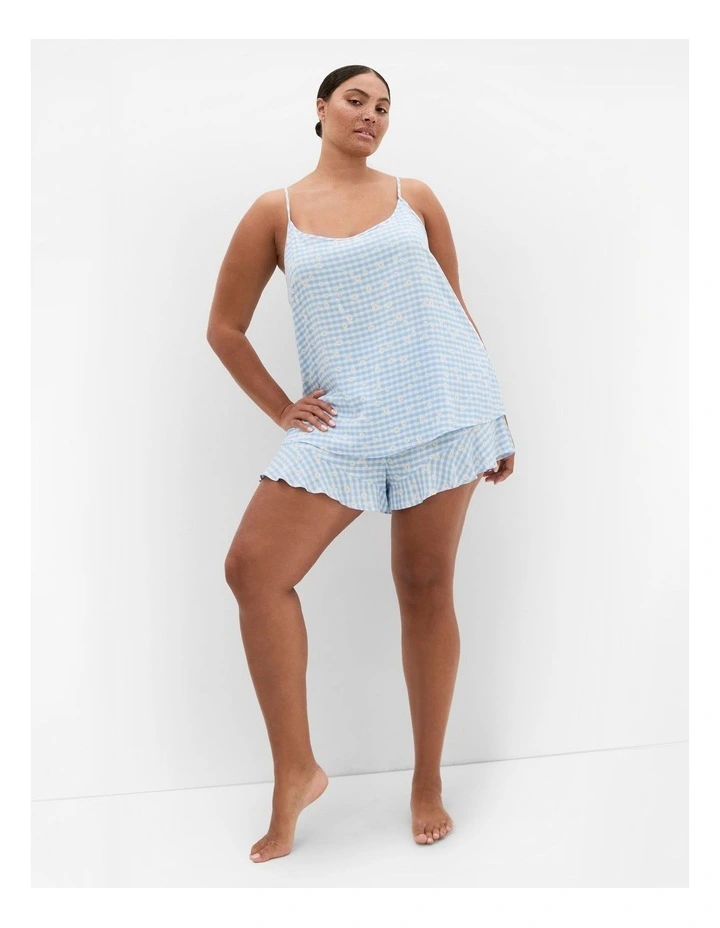Kitty Check Print Pyjama Set in Baby Blue image 1