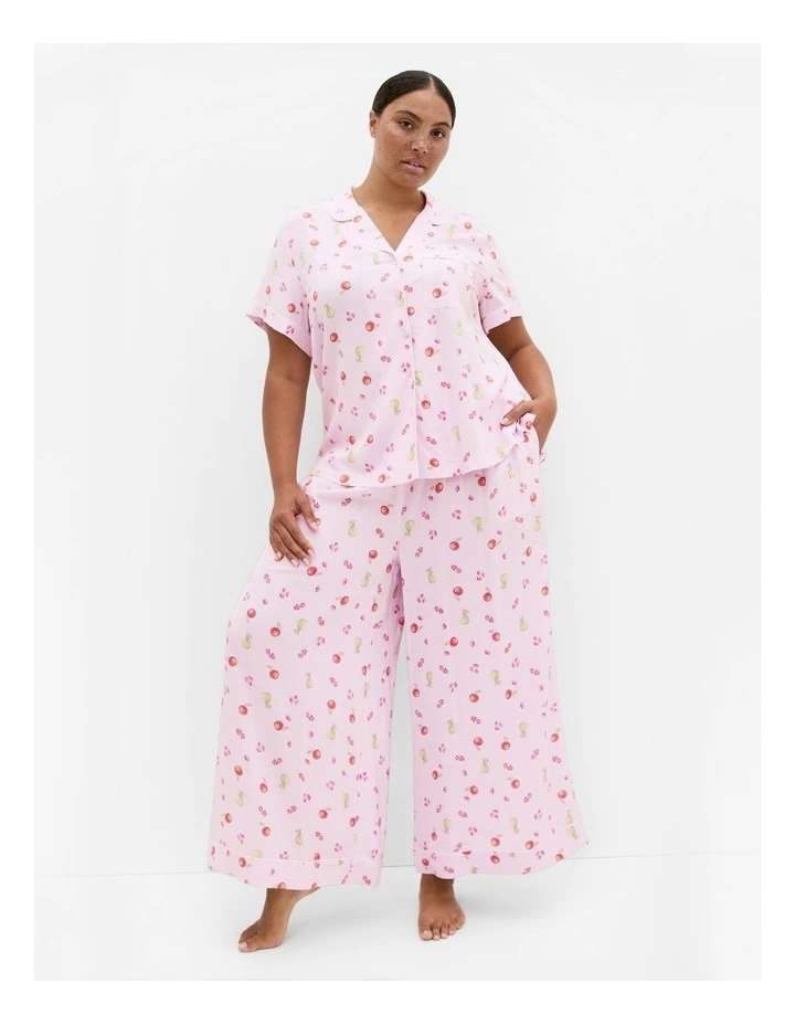 Kitty Berry Print Pyjama Shirt in Baby Pink image 1