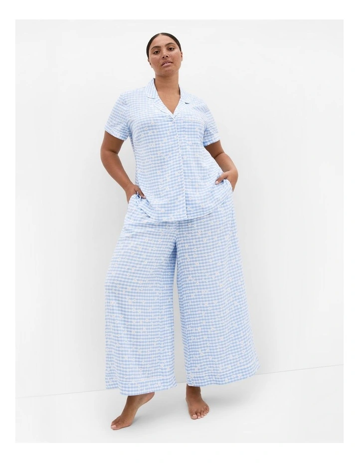 Kitty Check Print Pyjama Pant in Baby Blue image 1
