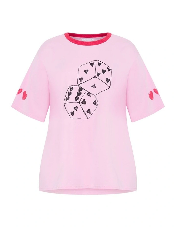 Roll The Dice Oversized Tee in Pink image 3