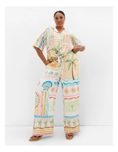 Aliya Sea Dream Placement Print Pant in Ivory