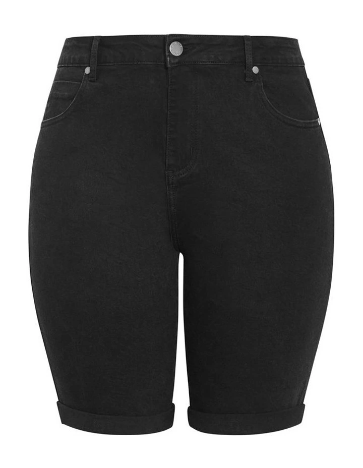 Turn Up Skinny Denim Short in Black Wash image 3