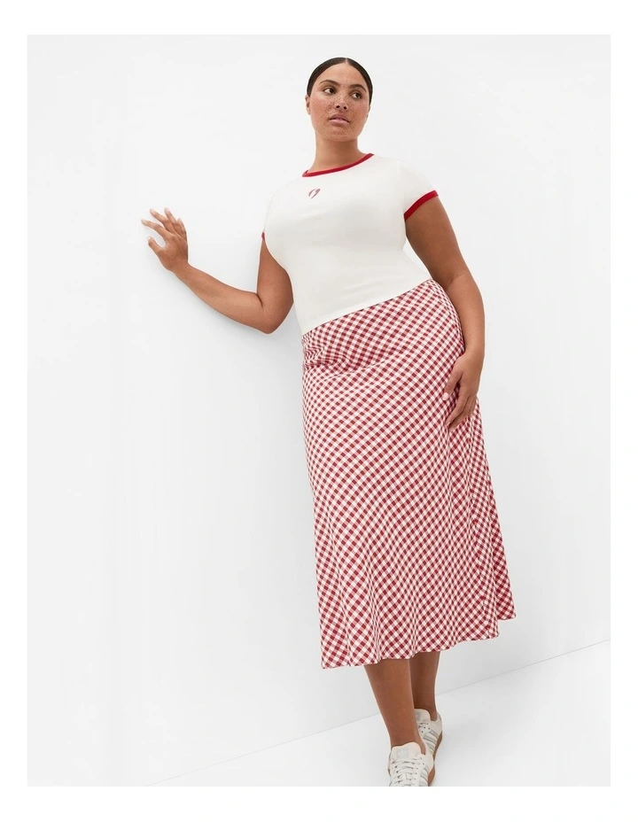 Western Gingham Midi Skirt in Rust Gingham Print image 1