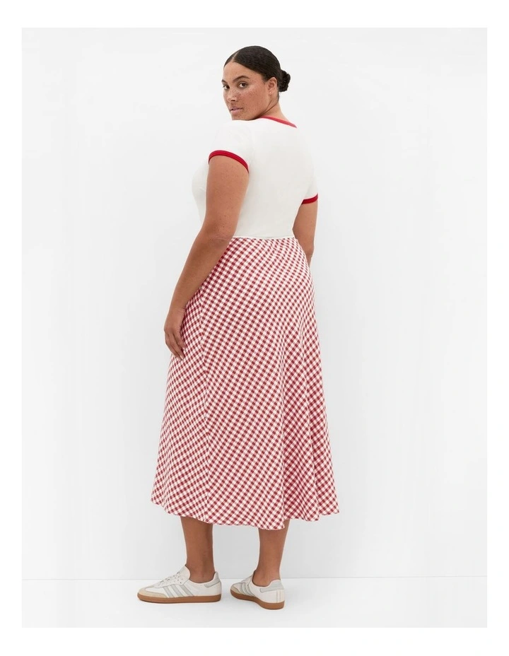 Western Gingham Midi Skirt in Rust Gingham Print image 2